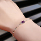 Solid 925 Sterling Silver & Natural Amethyst Rectangle Chain Bracelet