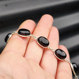 Solid 925 Sterling Silver & Natural Black Onyx Handmade Chain Bracelet