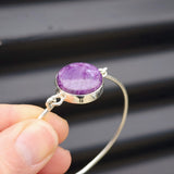 Solid 925 Sterling Silver & Natural Charoite Handmade Bangle Bracelet