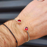 Solid 925 Sterling Silver & Natural Garnet Handmade Cuff Bracelet