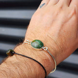 Solid 925 Sterling Silver & Natural Turquoise Handmade Bangle Bracelet