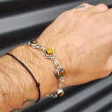 Solid 925 Sterling Silver & Natural Tigers Eye Handmade Chain Bracelet