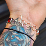 Solid Sterling Silver & Natural Garnet Handmade Chain Bracelet