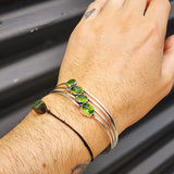 Solid Sterling Silver & Natural Peridot Handmade Cuff Bracelet