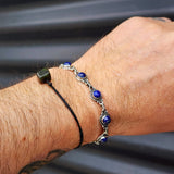 Solid 925 Sterling Silver & Natural Lapis Lazuli Handmade Chain Bracelet