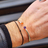 Solid 925 Sterling Silver, Amethyst & Carnelian Stone Bracelet