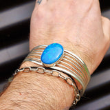 Solid 925 Sterling Silver & Created Opal Cage Cuff Bracelet