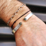 Solid 925 Sterling Silver & Natural Labradorite Rustic Handmade Hammer Finish Cuff Bracelet