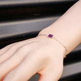 Solid 925 Sterling Silver & Natural Amethyst Rectangle Chain Bracelet