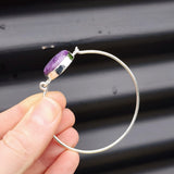 Solid 925 Sterling Silver & Natural Charoite Handmade Bangle Bracelet