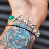 Solid 925 Sterling Silver & Natural Malachite Stone Handmade Chain Bracelet