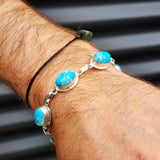 Solid 925 Sterling Silver & Natural Larimar Handmade Chain Bracelet