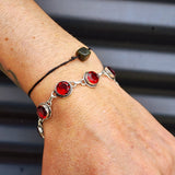 Solid Sterling Silver & Natural Garnet Handmade Chain Bracelet