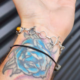 Solid 925 Sterling Silver & Natural Tigers Eye Handmade Chain Bracelet