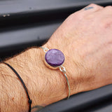 Solid 925 Sterling Silver & Natural Charoite Handmade Bangle Bracelet