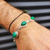 Solid 925 Sterling Silver & Natural Malachite Stone Handmade Chain Bracelet