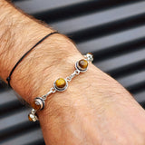 Solid 925 Sterling Silver & Natural Tigers Eye Handmade Chain Bracelet