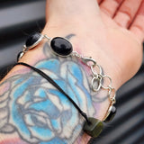 Solid 925 Sterling Silver & Natural Black Onyx Handmade Chain Bracelet