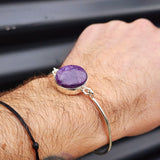 Solid 925 Sterling Silver & Natural Charoite Handmade Bangle Bracelet