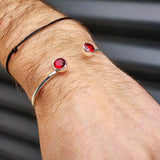 Solid 925 Sterling Silver & Natural Garnet Handmade Cuff Bracelet