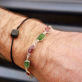 Solid 925 Sterling Silver & Natural Raw Mixed Tourmaline Chain Bracelet