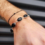 Solid 925 Sterling Silver & Natural Black Onyx Handmade Chain Bracelet