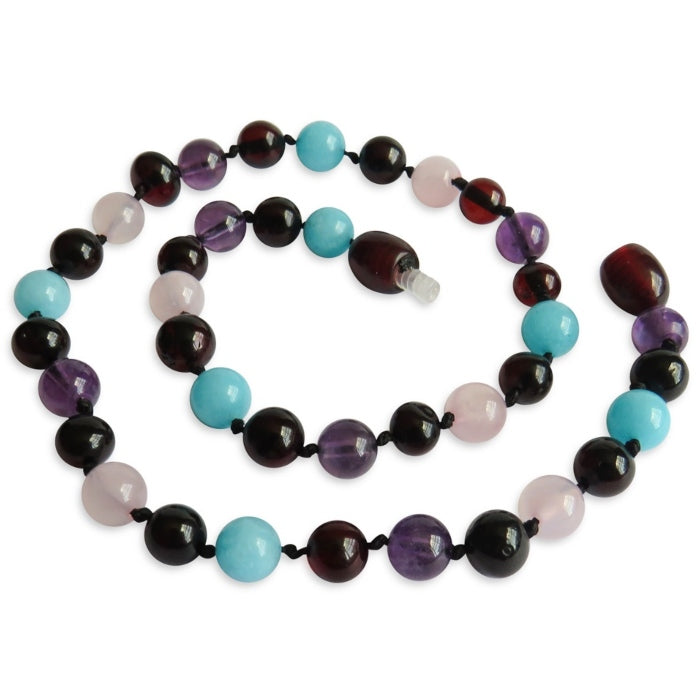 Amber and amethyst shop teething necklace