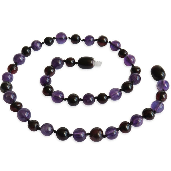 Amber Teething Necklace - Polished Cherry & Amethyst