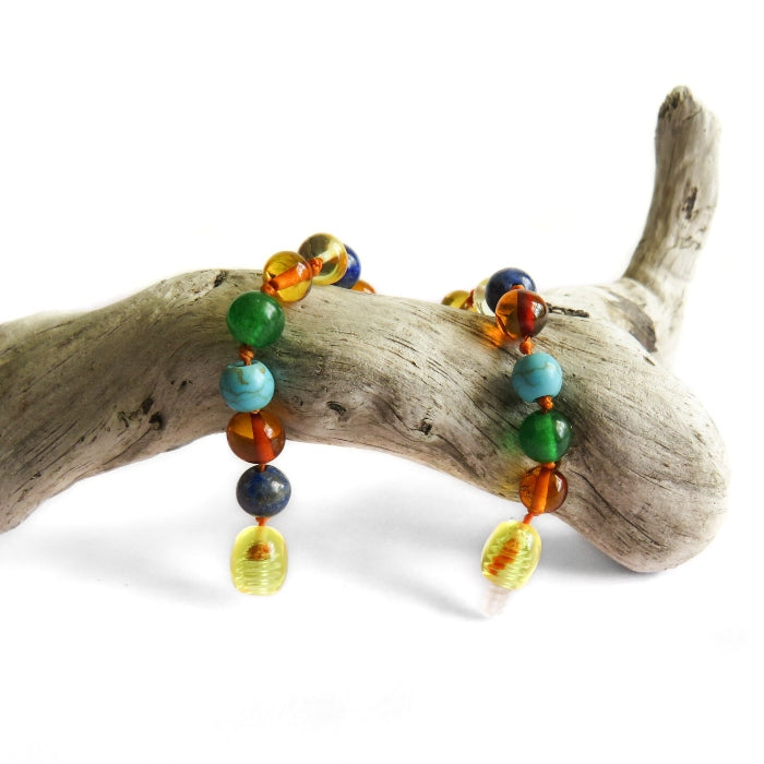 Amber Teething Bracelet Anklet Polished Amber Jade Turquoise Lapis Lazuli