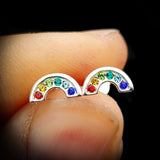 Childrens 925 Sterling Silver & Rainbow CZ Stud Earrings