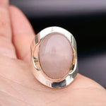 (R) Solid Sterling Silver & Natural Rose Quartz Handmade Cuff Ring