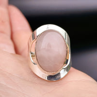 (R) Solid Sterling Silver & Natural Rose Quartz Handmade Cuff Ring