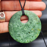 NZ Greenstone Pounamu Disk Pendant Necklace (N430)