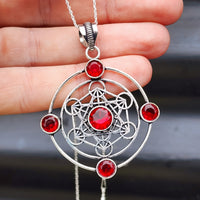 Solid Sterling Silver & Natural Garnet Handmade Pendant Necklace