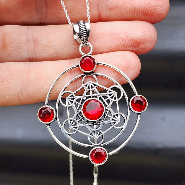 Solid Sterling Silver & Natural Garnet Handmade Pendant Necklace