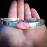 Solid 925 Sterling Silver & Natural Rose Quartz Cuff Bracelet