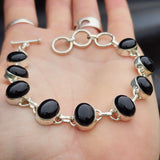 Solid 925 Sterling Silver & Natural Black Onyx Handmade Chain Bracelet