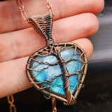 Handmade Copper & Natural Labradorite Wire Wrap Tree Heart Necklace