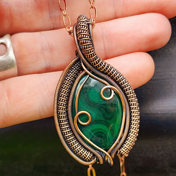 Handmade Copper & Natural Malachite Wire Wrap Necklace