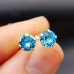 6mm Blue CZ & Solid 925 Sterling Silver Round Stud Earrings