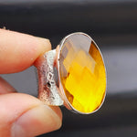 Solid 925 Sterling Silver & Natural Honey Topaz Textured Handmade Ring