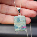Solid Sterling Silver & Natural Ruby Fuchsite Kyanite Necklace