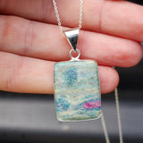 Solid Sterling Silver & Natural Ruby Fuchsite Kyanite Necklace