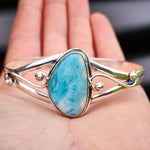 Solid Sterling Silver & Natural Irregular Shaped Larimar Handmade Bangle Bracelet