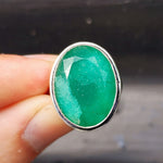 (Q) Solid Sterling Silver & Natural Emerald Handmade Solitaire Ring