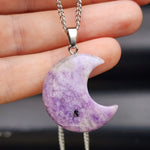Natural Lepidolite Moon Pendant Necklace