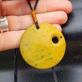 NZ Greenstone Pounamu Disk Pendant Necklace (N422)