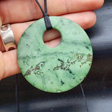 NZ Greenstone Pounamu Disk Pendant Necklace (N421)