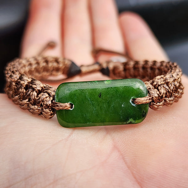 Natural Greenstone One Off Macrame Bracelet (1A3-777)