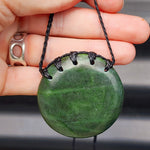 XL Natural Greenstone Round Breastplate Multi Binding Pendant Necklace